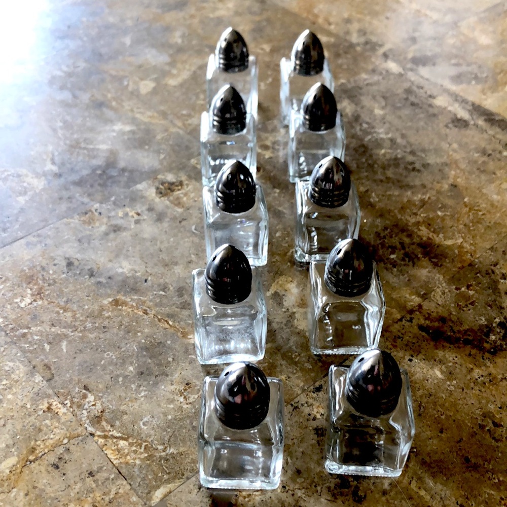 Vintage individual glass & pewter S&P shakers